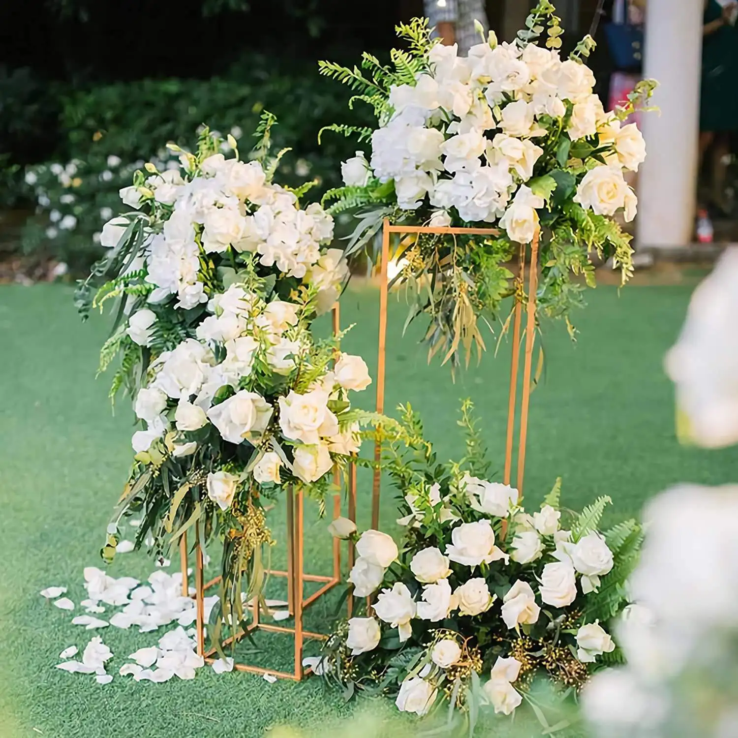 Gold Rectangular Flower Display Rack Vase Column Stand Road Lead Geometric Centerpiece Vase Column Vases Wedding Centerpieces