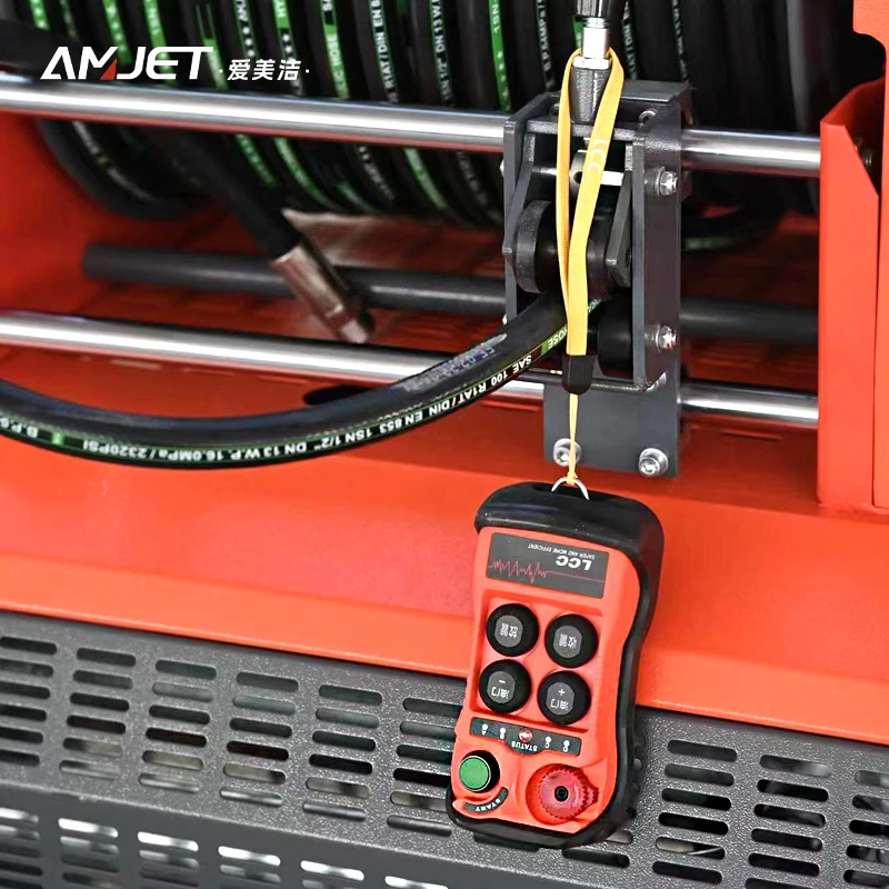 AMJET New High Pressure Sewer Cleaning Machine 37HP180bar German Maxten Stainless Steel Pump High Pressure Sewer Jetting Machine