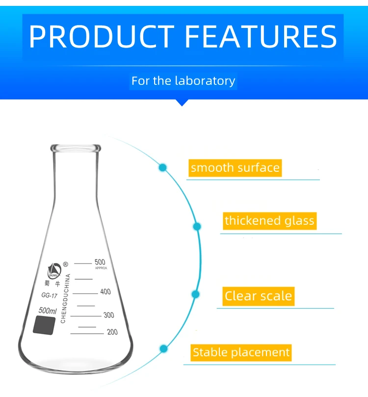 Lab Use Narrow Neck 250ml 500ml 1000ml  Erlenmeyer Flask distilling flask engler