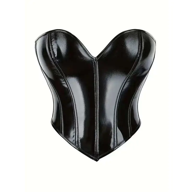 Heart Shaped Corset Pvc Imitation Shiny Leather Plastic Tight Waistband Pvc Leather Breast Support Sexy Women Corset