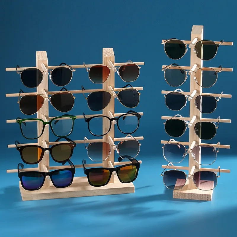 8 Pair Natural Wood Glasses Optical Eyewear Organizer Display Stand Rack