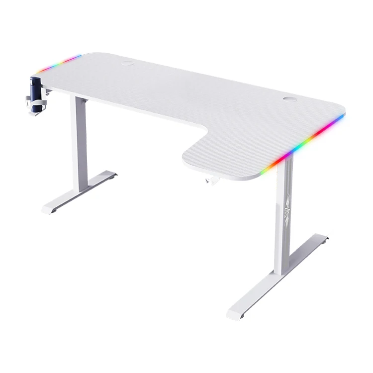 L shaped modern large carbon fibre gaming desk for pc custom big pc fashion white rgb mesa gaming desk manufacturer
