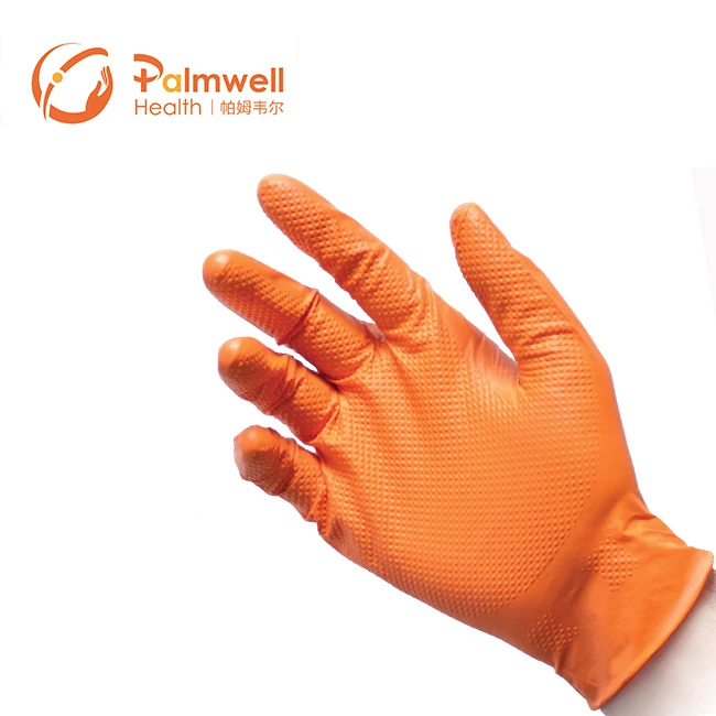 Hot Sale Product nitrile gloves diamond texture 8 mil diamond textured orange nitrile gloves