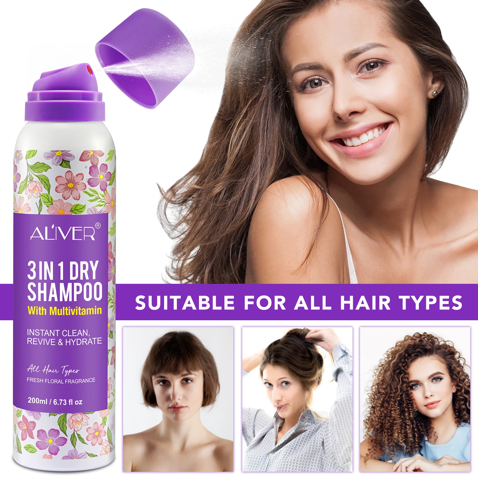 ALIVER 3 In 1 Multivitamin Dry Shampoo Spray Powder Natural Argan Oil Fresh Floral Fragrance Dry Hair Shampoo Spray For Women