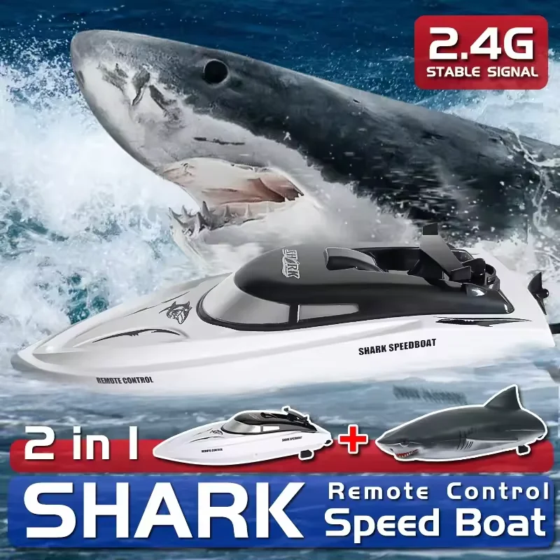 2.4G Remote Control Electric Racing Boat with simulation shark head crocodile remote control speed boat Prank Toys