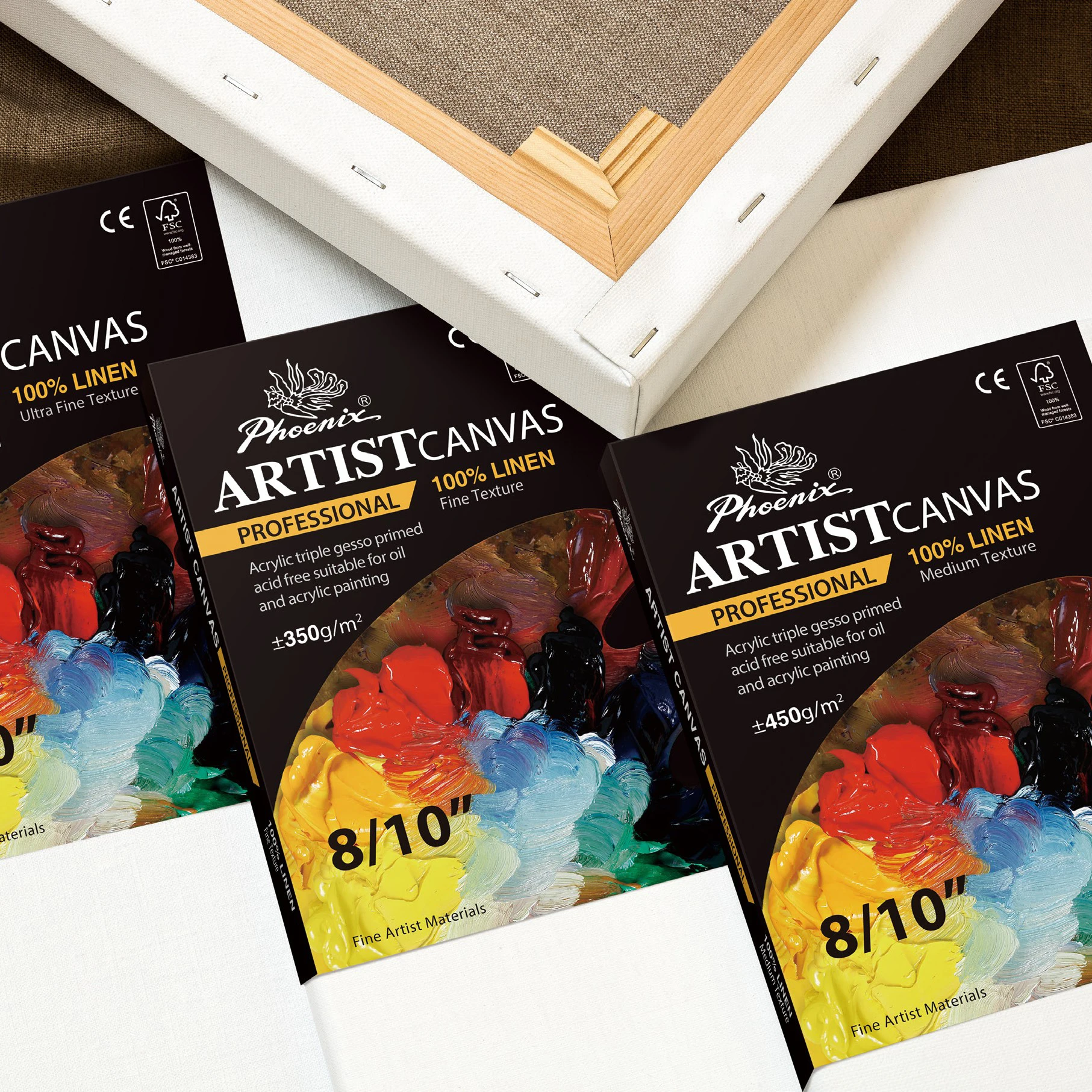 Phoenix Professional Grade Hand Made FSC Wooden Frame Artist Painting Acid Free Stretched Flax Canvas