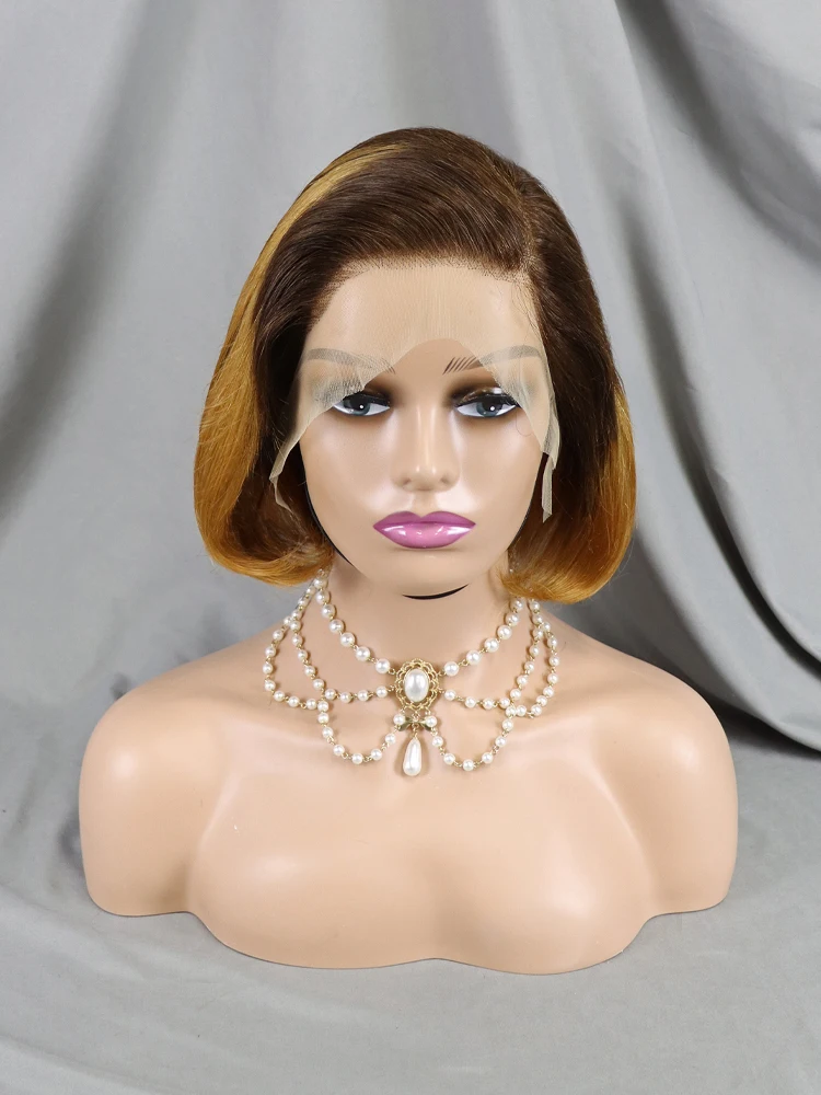 High Quality Bounce Frontal Wig 4/30 Highlight Color Short Bob Cut 13x4 Lace Front Wig Vendor List Human Hair Pixie Wigs