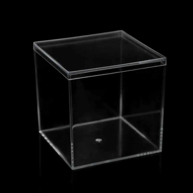 Small Square Acrylic Clear For Wedding Candy Packaging Hard Plastic Storage Stackable Cube  With Lid Transparent PS Shipping Box