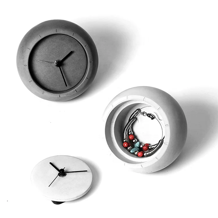 Vintage Concrete Table Desk Clock Travel Cement Clock No Ticking Xmas Gift