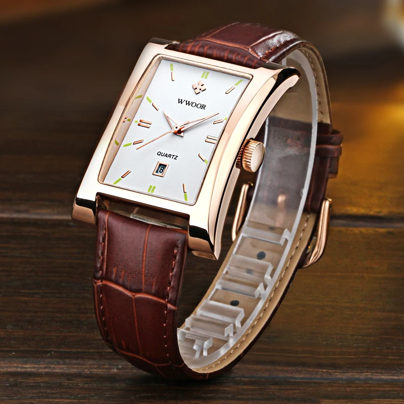 Quartz Movement Mens Watches Fashion Square 3 atm Water Resistant Business Wrist Watches High Quality Leather Band Sport Clock