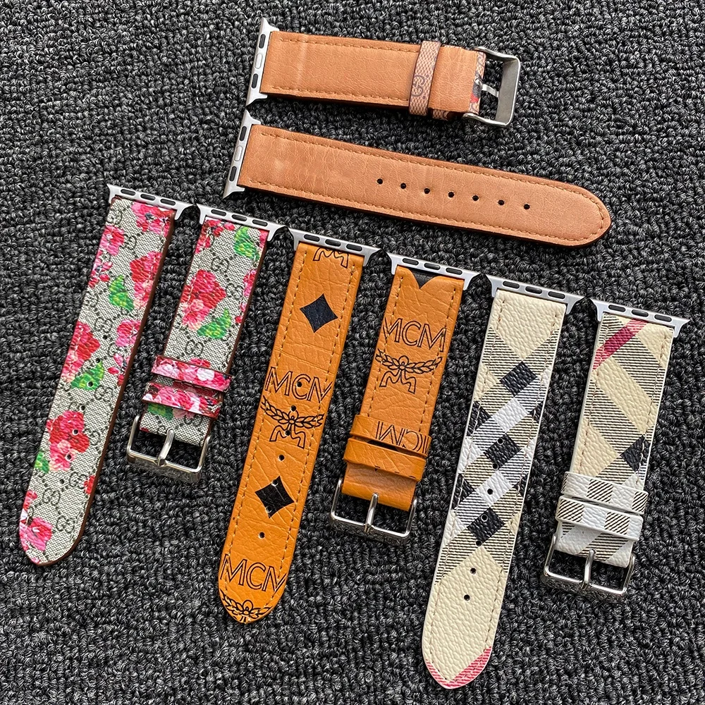 Charms 45mm 41mm Luxury Leather Material Watch Strap for Apple Watch Bands iWatch series 7/6/5/4/3/2 Band 38mm 40mm 42mm 44mm
