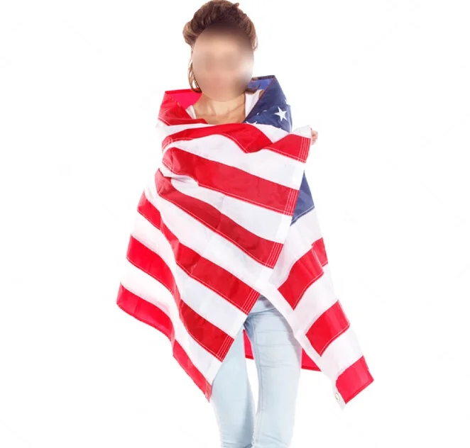 Wholesaler Stock 3x5ft 210D Nylon Embroidered Star White Line Straps American USA  Flag