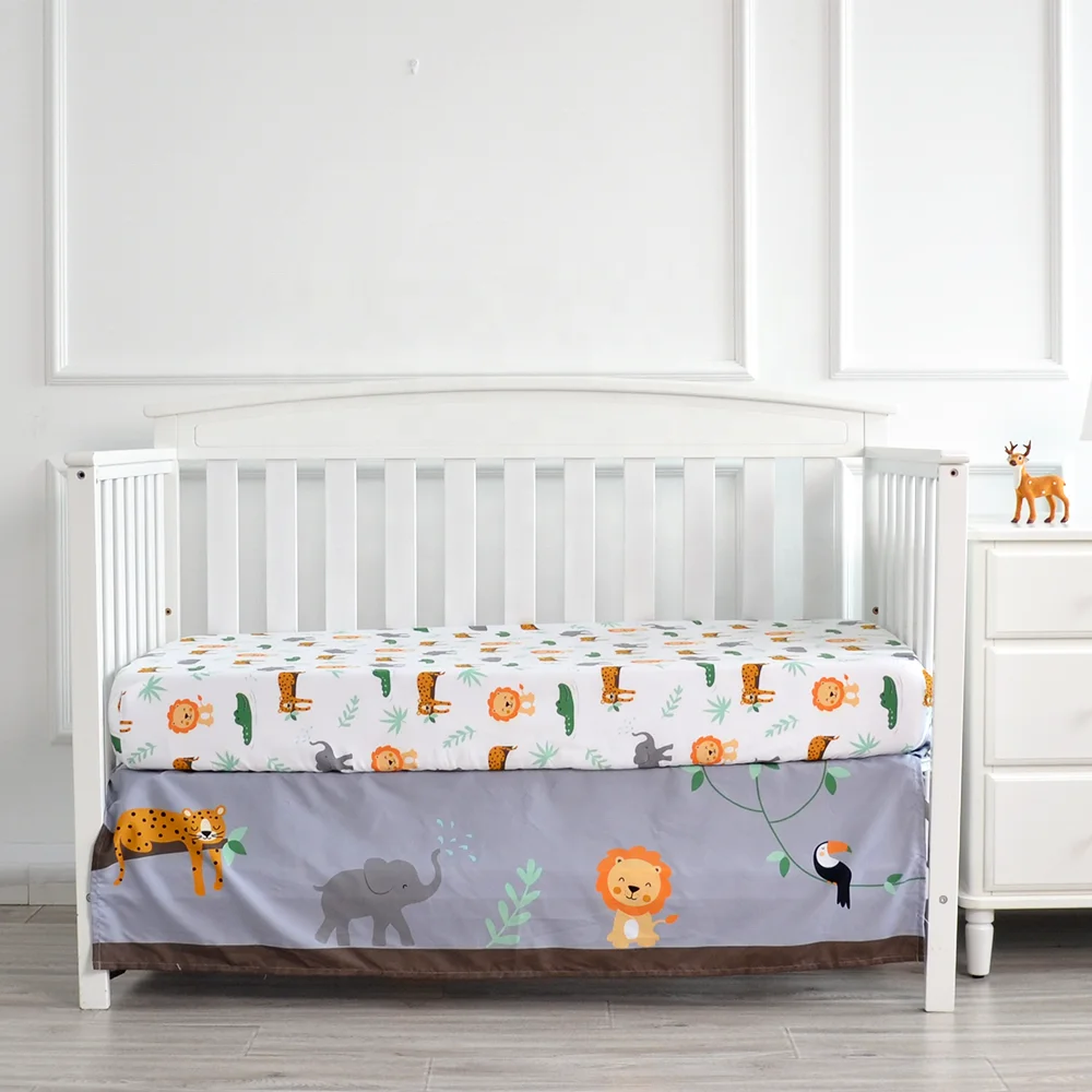 Cartoon Animal Elephant Lion 100% Cotton Organic Cot Newborn Boy Nursing Bed Set Baby Crib bedding set