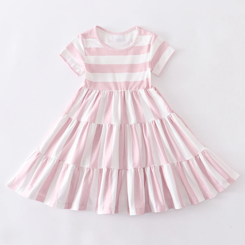 Teenager Girls Vintage Stripes Dress Children Casual Cotton Wearing Child Boutique Summer Outfits Clothing Short Sleeve Pattern