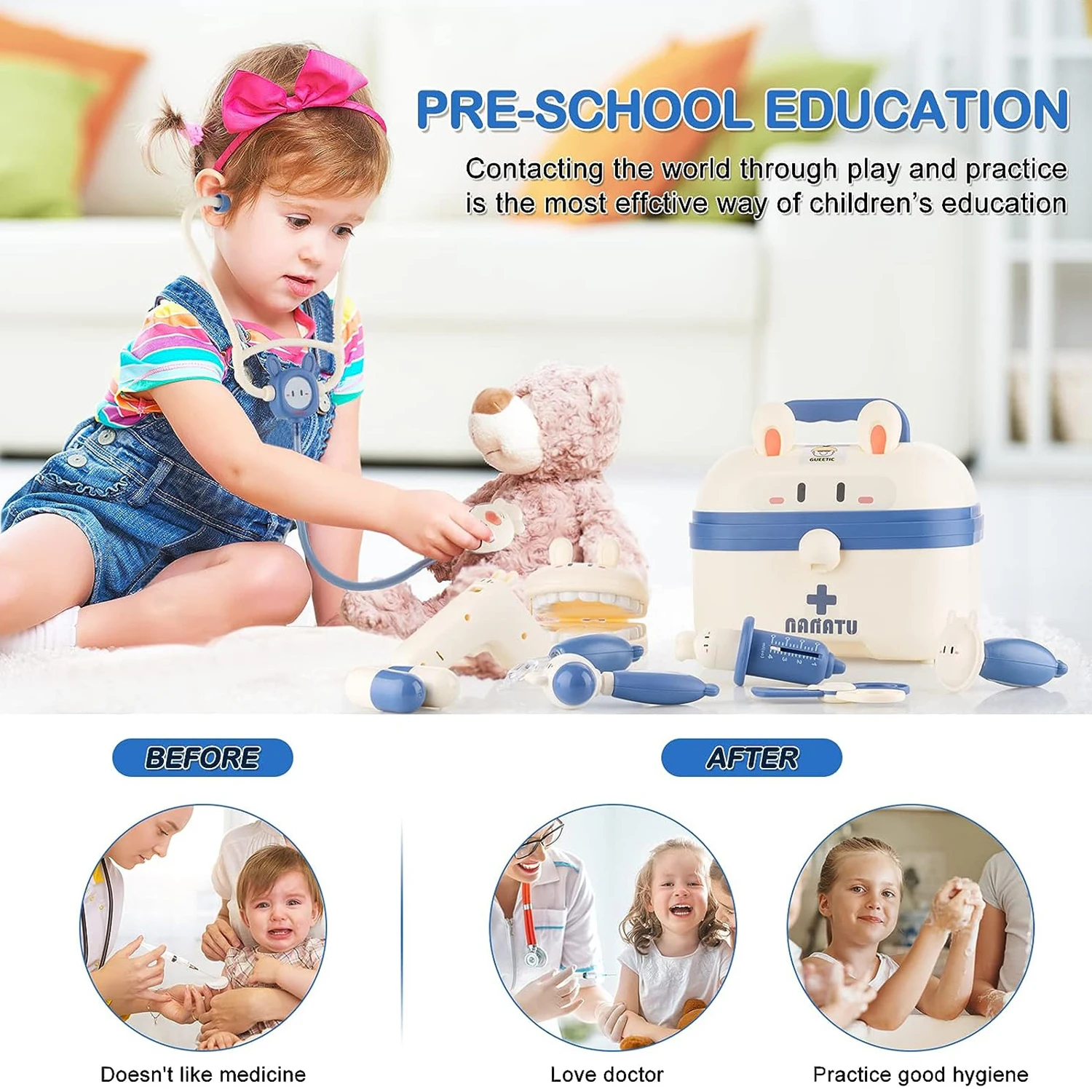 Cute Doctor Kit Toys Educational Role Play Game Pretend Play Kids Toys Doctor Play Set for Kids Girls Children