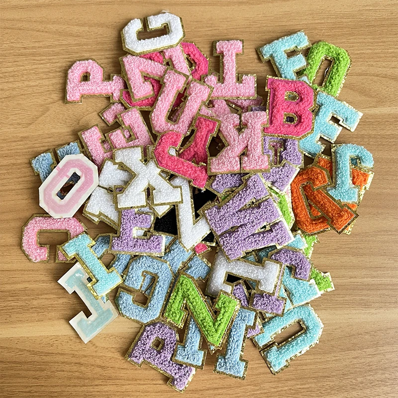 5.5cm 6.5cm Embroidered Letter Applique Patch DIY Iron On Self Adhesive Letters Patches for Cosmetic Bag Clothing Decoration