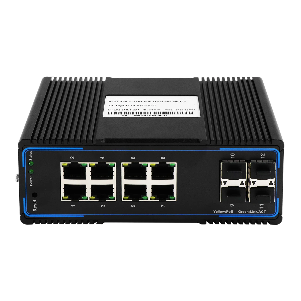 12-port 1G/10G SFP+ din rail Ethernet managed POE PSE optical switch