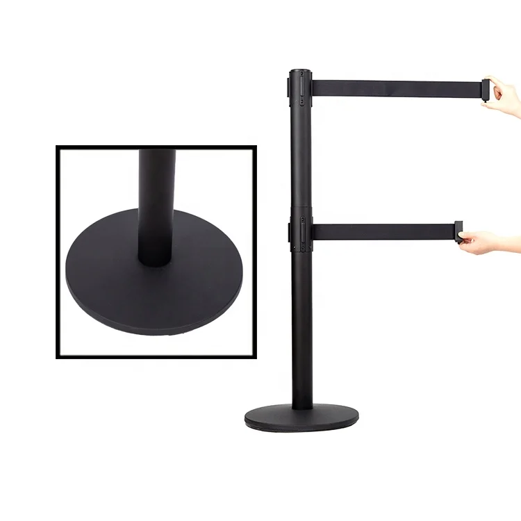 Высококачественный черный порошковый выдвижной полиэфирный ремень Stanchion барьерные стойки и