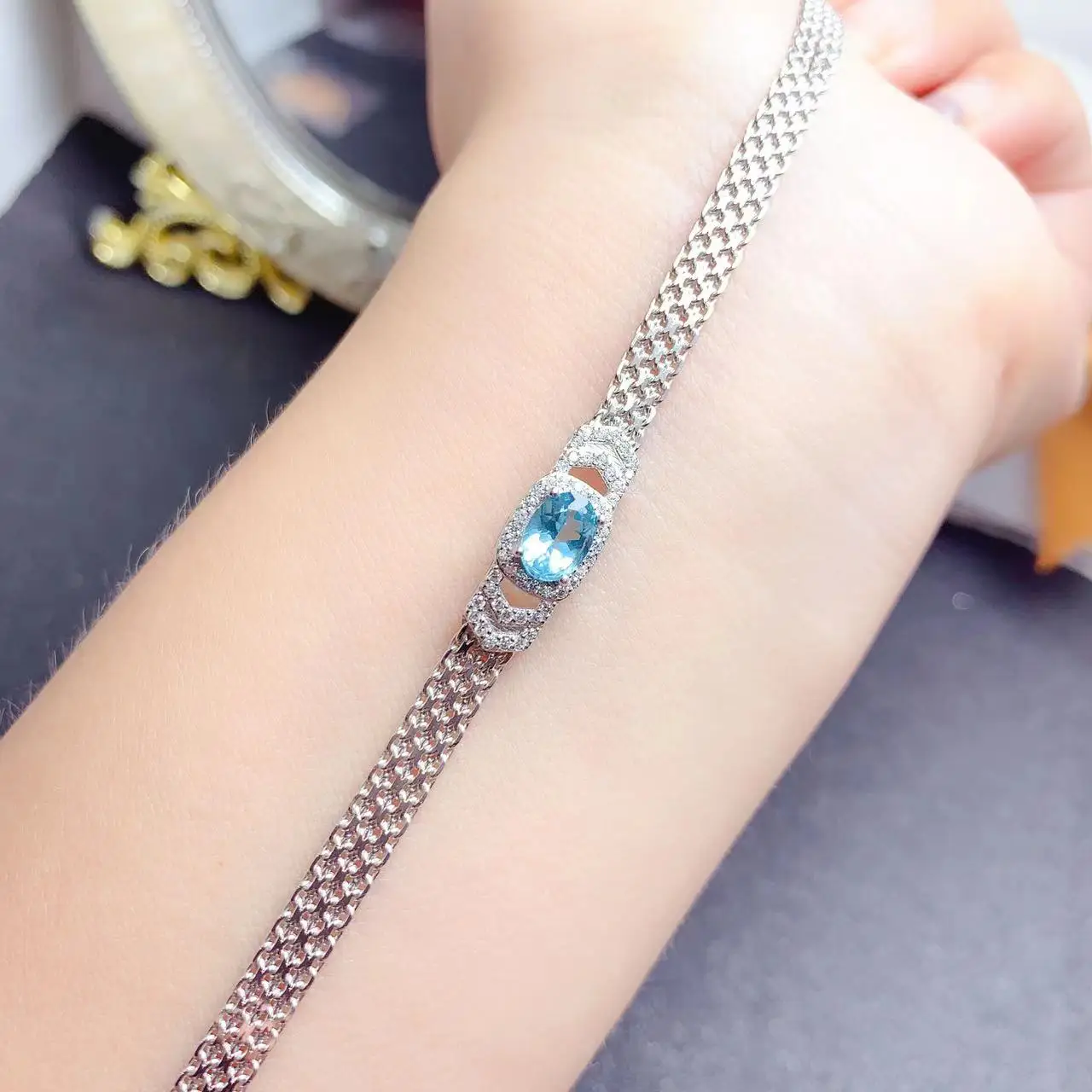 Factory Wholesale Hot Sale Custom Luxury 925 Sterling Silver Natural Apatite Stone Love Bracelets