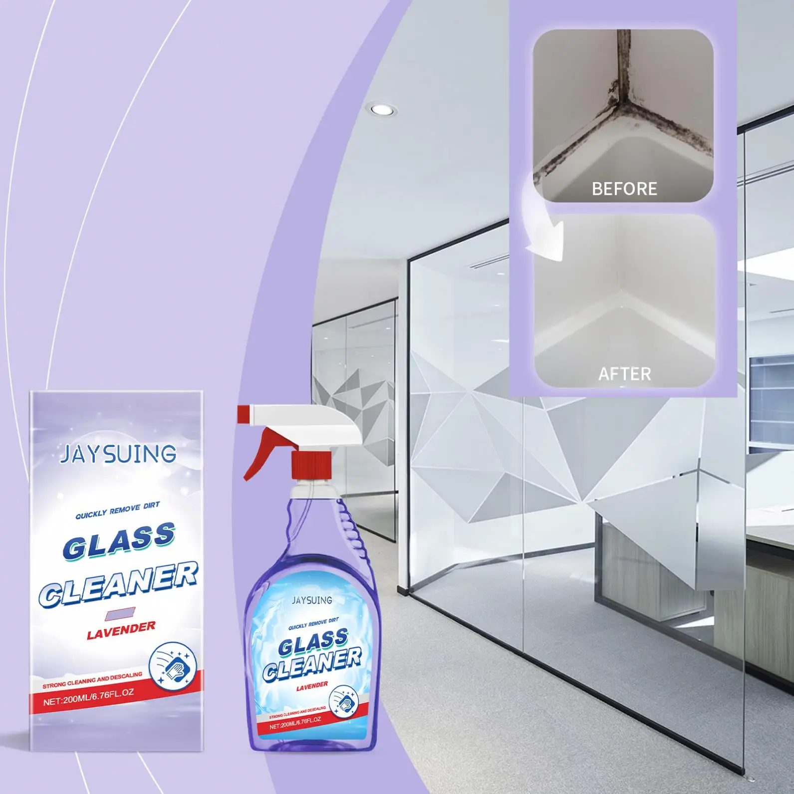 Jaysuing Wholesale Private Label 200ML Window Cleaner Degreaser Multi Functional Lavender Flavored Glass Cleaner