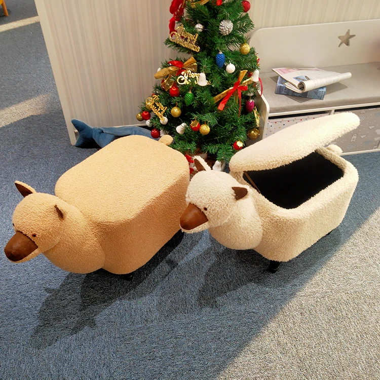 RTS 2021wholesale ottoman Indoor lambs wool Kids Storage Child Stool Cute Animal Stool Ottoman