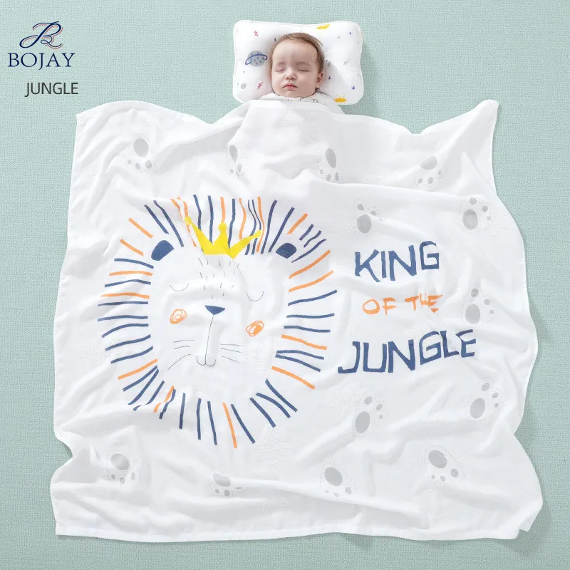 Soft Breathable Summer Two Layer Bamboo Muslin Baby Blanket Baby Swaddle Cartoon Cooling blanket