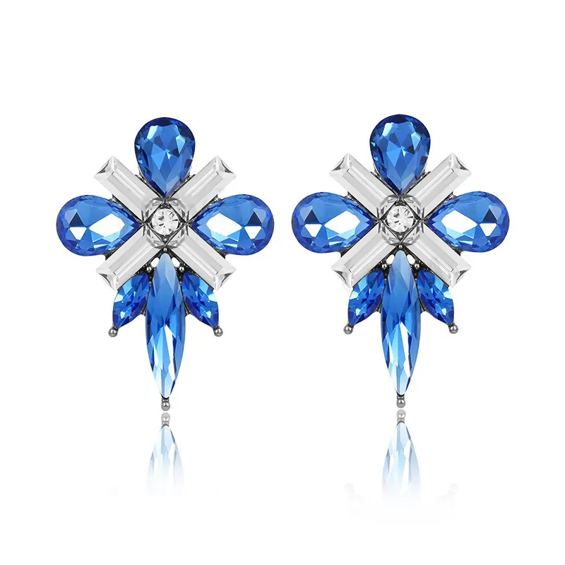 LUOXIN Wholesale Women Fashion Jewelry Rhinestone Earrings Crystal Blue Opal Earrings