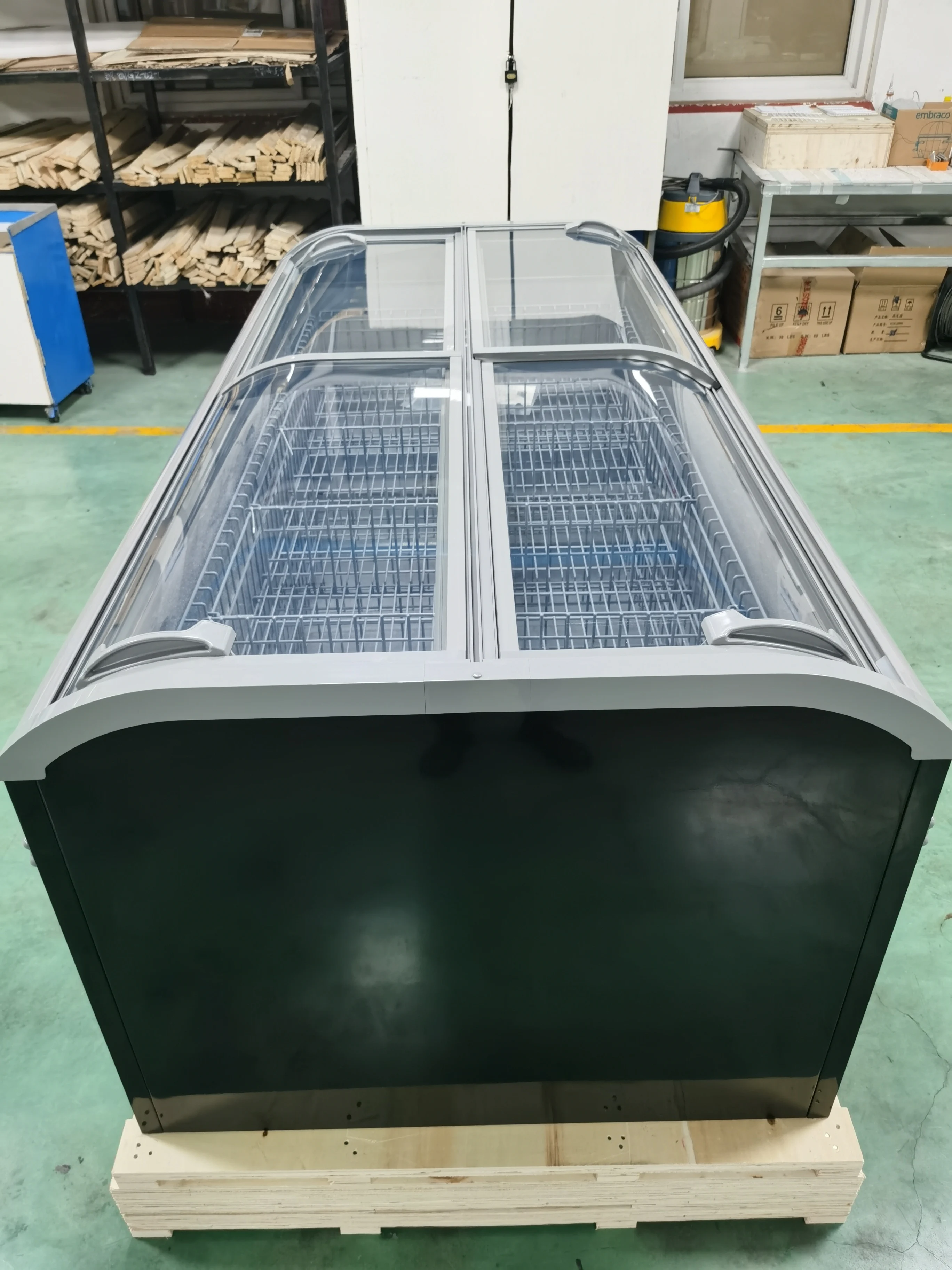 Kenkuhl 1000L double sides sliding curved commercial chest glass top deep ice cream freezer commercial