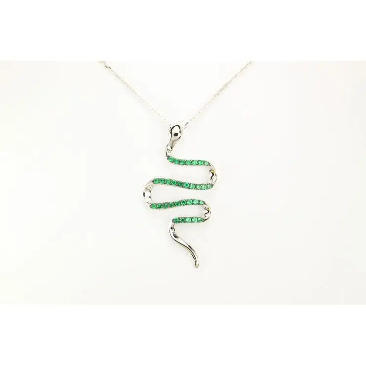 ODM And OEM Promotional Silver Jewelry 925 Silver Green Crystal Mamba Snake Necklace For Anniversary Gift