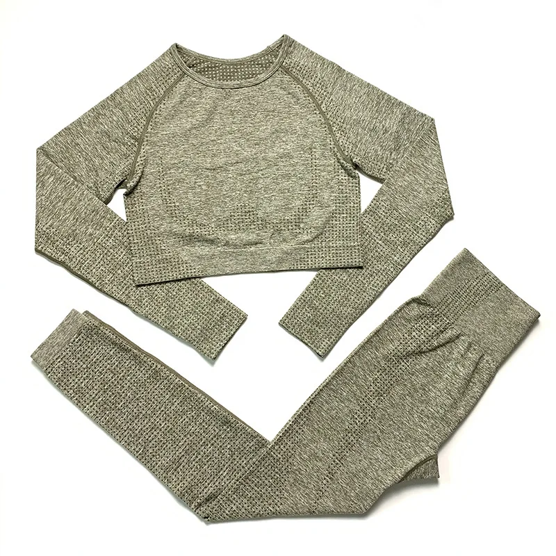 
Toplook Women Yoga Set Seamless Leggings+Crop Tops Workout Sport Suit Long Sleeve Yoga Set 