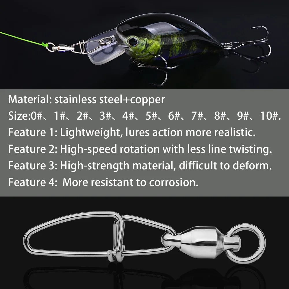 Stainless Steel Fishing Snap Connector 0#-10# Pin Bearing Rolling Swivel Snap Fishing Tackle Accessories