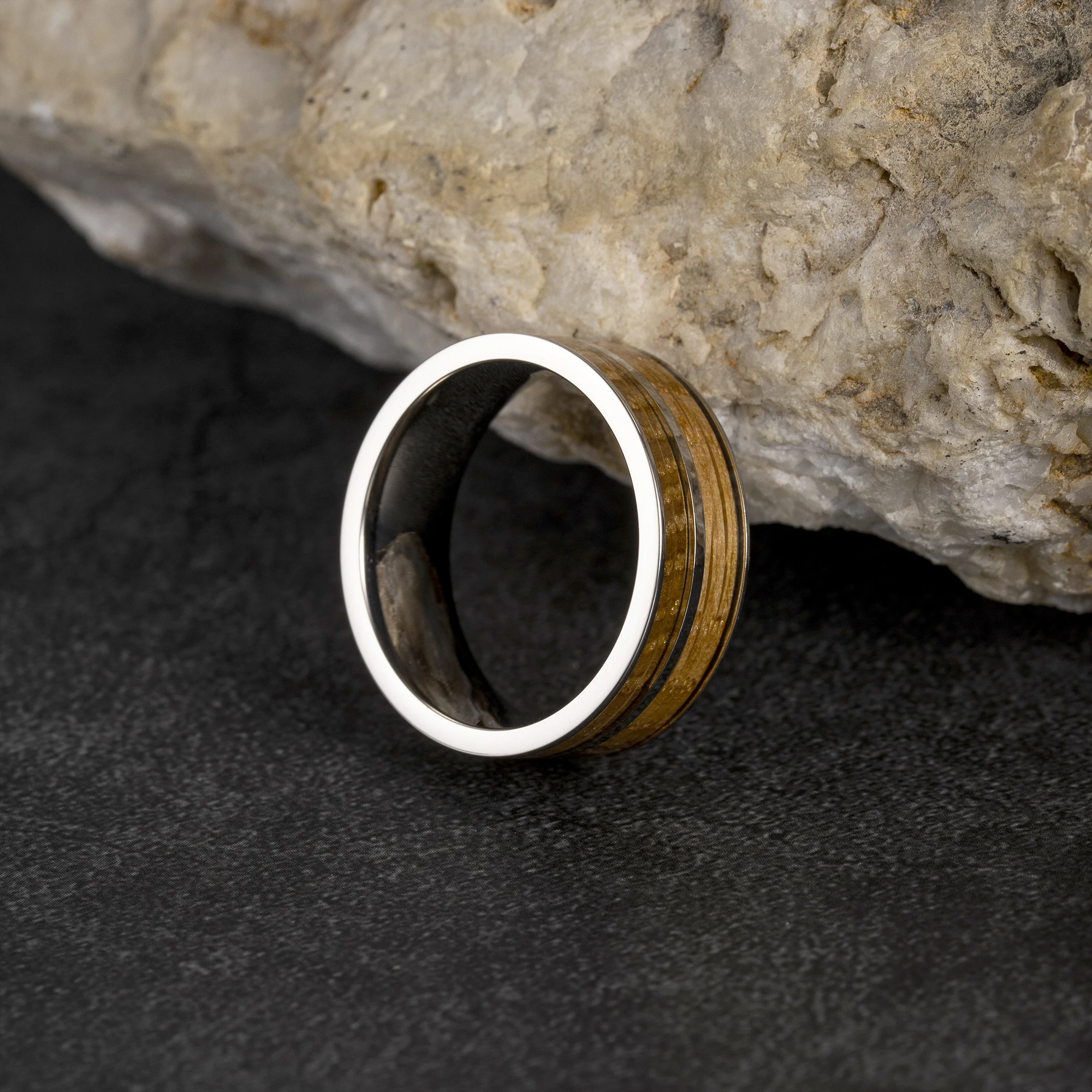 8mm Flat Wholesale Whisky Barrel Wood Inlay Wedding Band Silver Tungsten Carbide Rings For Men Women