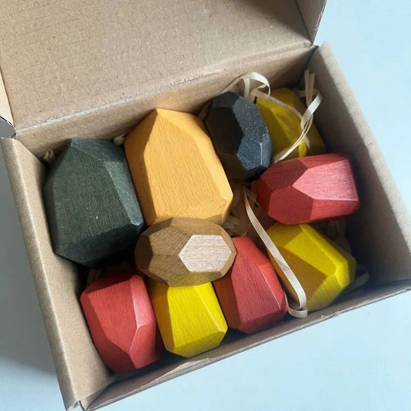 Wholesale Children Early Education Multi-Colored Balance Enlightenment Stacking Stones Wood Colorful Building Block Toy For Kids