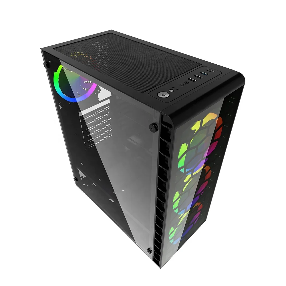 Atx Computer Case Water Cooling Pc Rgb Led Desktop Gaming Case With Argb Led Fans Full Tempered Glass Side Panel