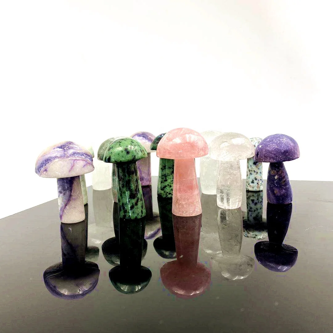 Wholesale Crystal Carving Gemstone Crystal Healing Stones Folk Crafts Rose Quartz Crystal Mushroom for decoration