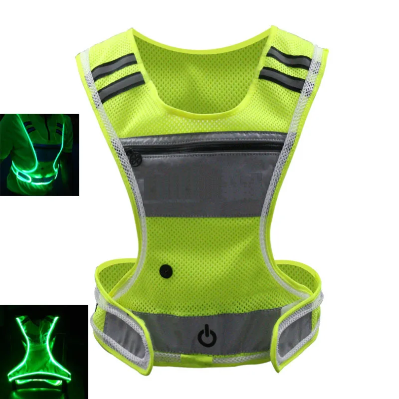 USB Rechargeable Reflective Vest safety vest Running Vest 3 LED Glowing Modes Reflective Straps