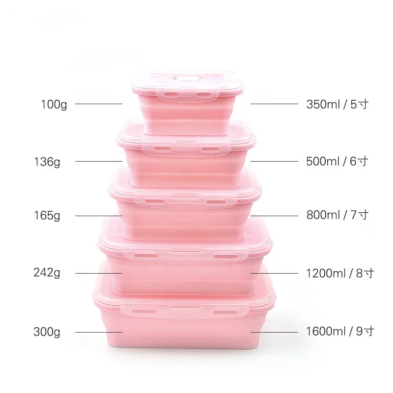 
Rectangle Microwave Oven Safe Food Storage Containers Folding Collapsible Silicone Food Warmer Lunch Box 