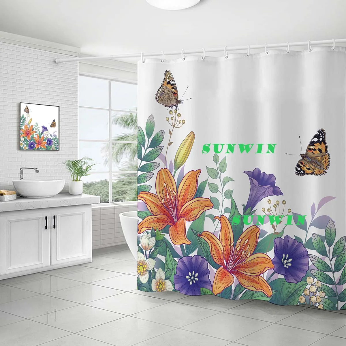Sunwin Custom Shower Curtain Thickened Toilet Partition Curtain Bathroom Curtain With Hooks