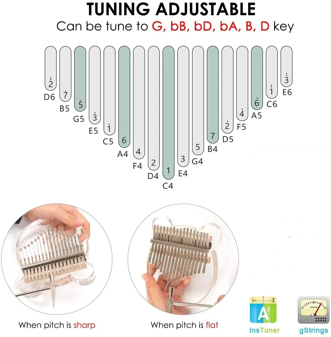 Transparent acrylic kalimba 17 keys finger piano with bear pattern,Walter Kalimba Thumb Piano