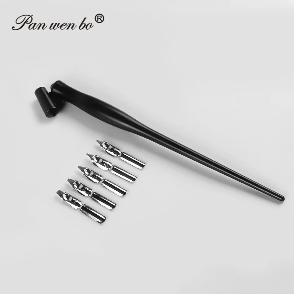 Panwenbo Plastic Handle Drawing Tip Pen Set Calligraphy Dip Brushes with 5 Replaceable Nibs