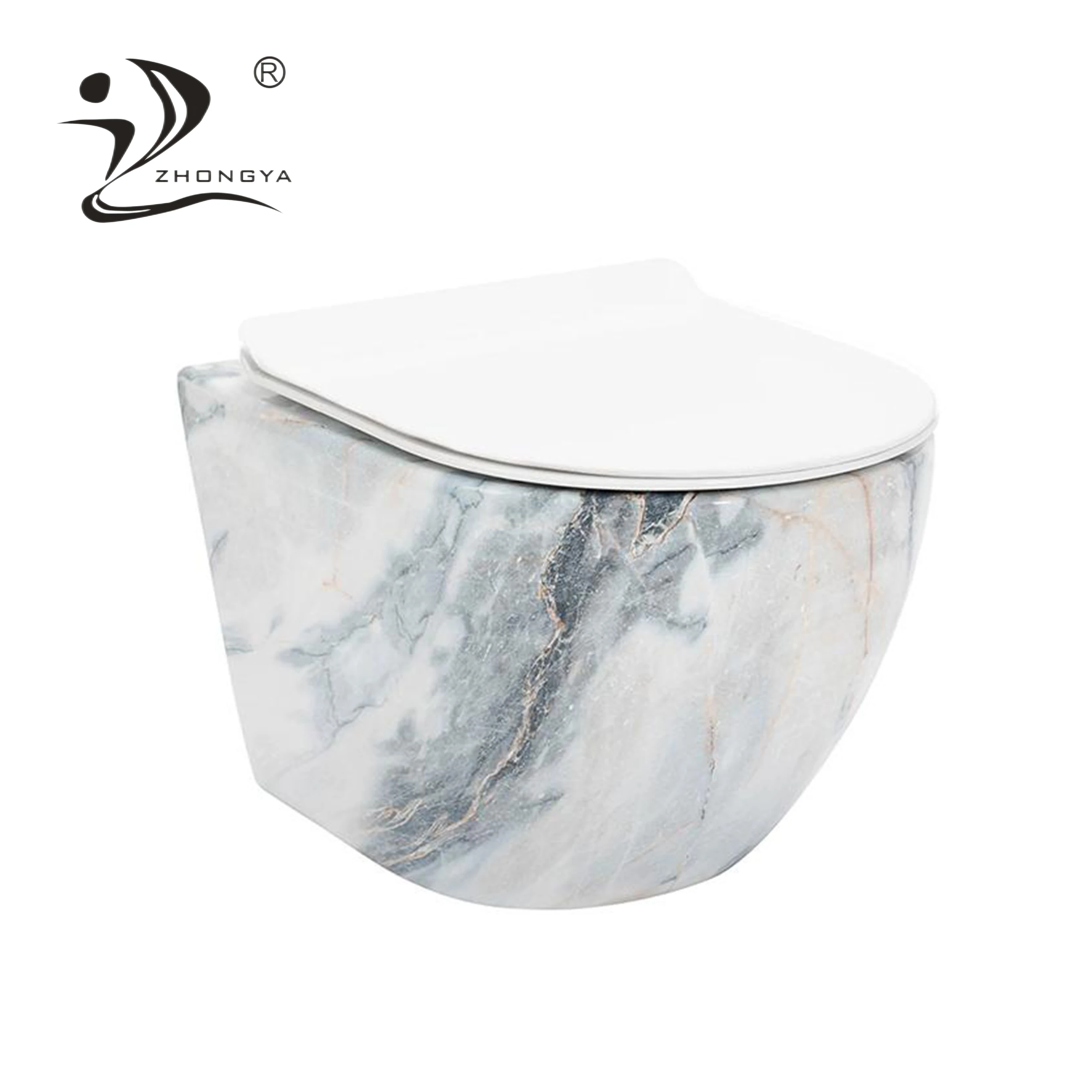ZHONGYA Oem Sanitary Ware marble european wall hung toilet mounted ceramic closet rimless Wall-hung hidden water tank toilet