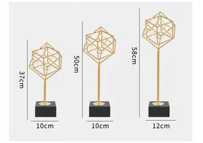 House interior accessories pieces luxury creative golden metal geometric square statue home decor for living room