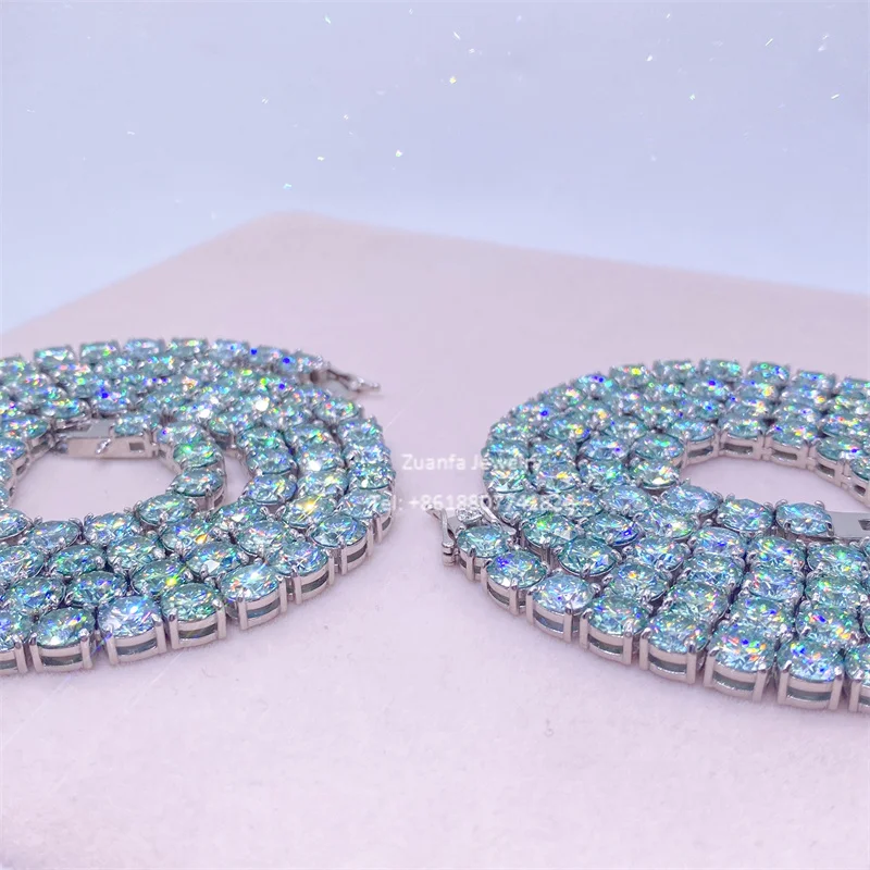 Hot sale 3mm 4mm 6.5mm s925 sterling silver gold plated blue green diamond moissanite tennis chain