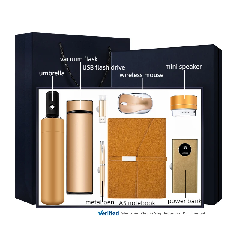 Umbrella Vacuum Cup Notebook Mouse Speaker Power Bank Pen Usb Flash Drive Corporate Gift Set Luxury Promotional
