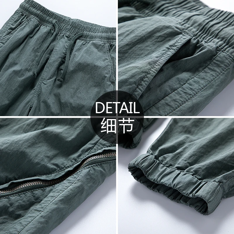 SABIN custom made fashion elastic waist drawstring windproof men loose fit sport nylon fleece functional cargo jogger sweatpants