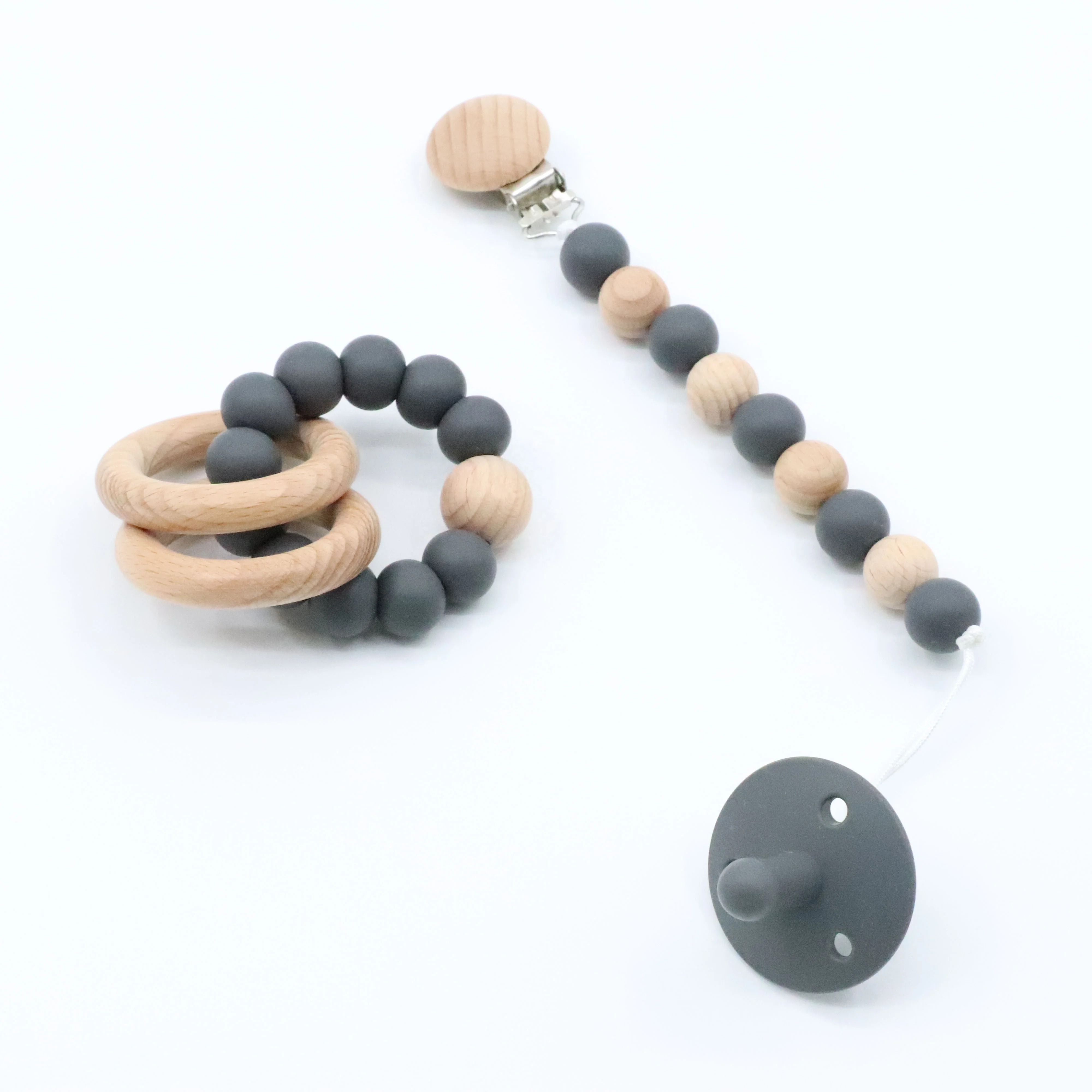 BPA  Free  Non-Toxic Silicone  Wooden Baby Pacifier Clip Chain
