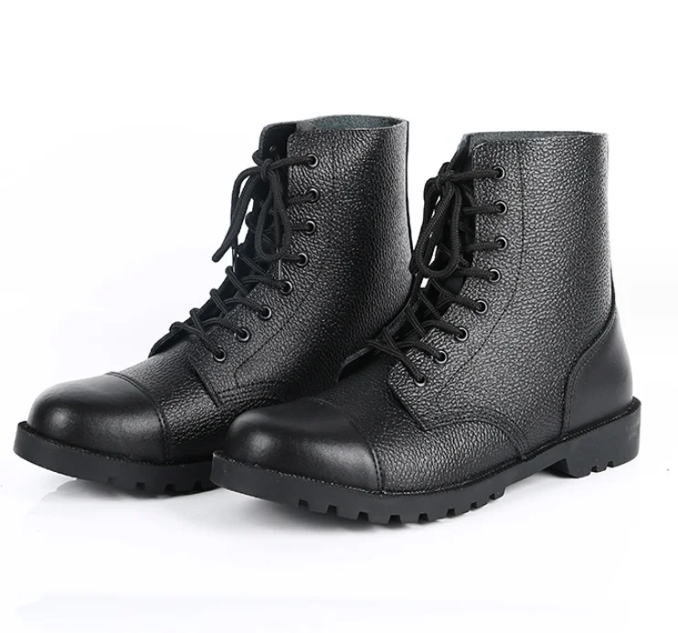 TSB606  embossed cow leather black ankle boots with cross toe bow joints Botswana market popular low-heel rubber sole combat sho