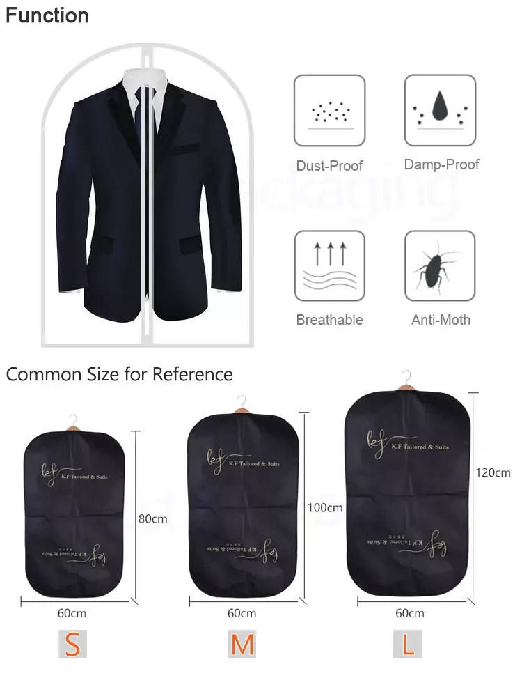 Custom Luxury Cloth Dustproof Cover Bag, Non Woven Garment Bag For Wedding Dress, Suit Dresses Garment Dustproof Cover Bag