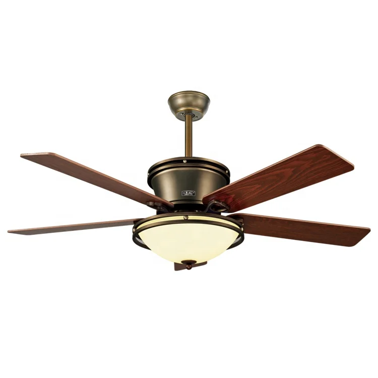 110-220V 52 inch classical energy saving 5 wooden blades cooper motor remote control  led ceiling fan with light