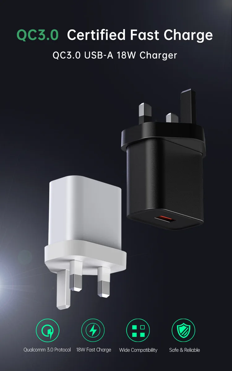 QC3.0 UK QC18w адаптер для быстрой зарядки сертифицированный UKCA сотового телефона